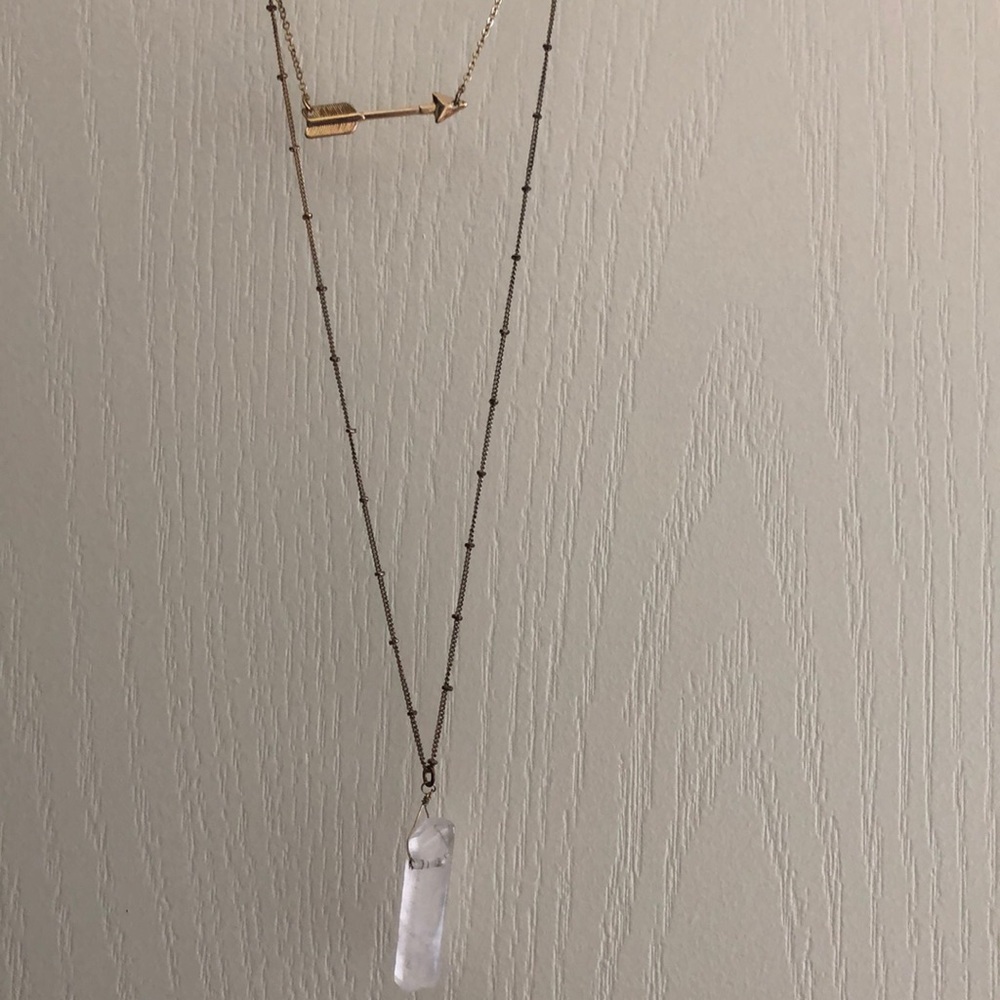 Long crystal and arrow layered necklace